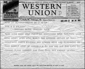 Western Union Message to W.B. Wilson